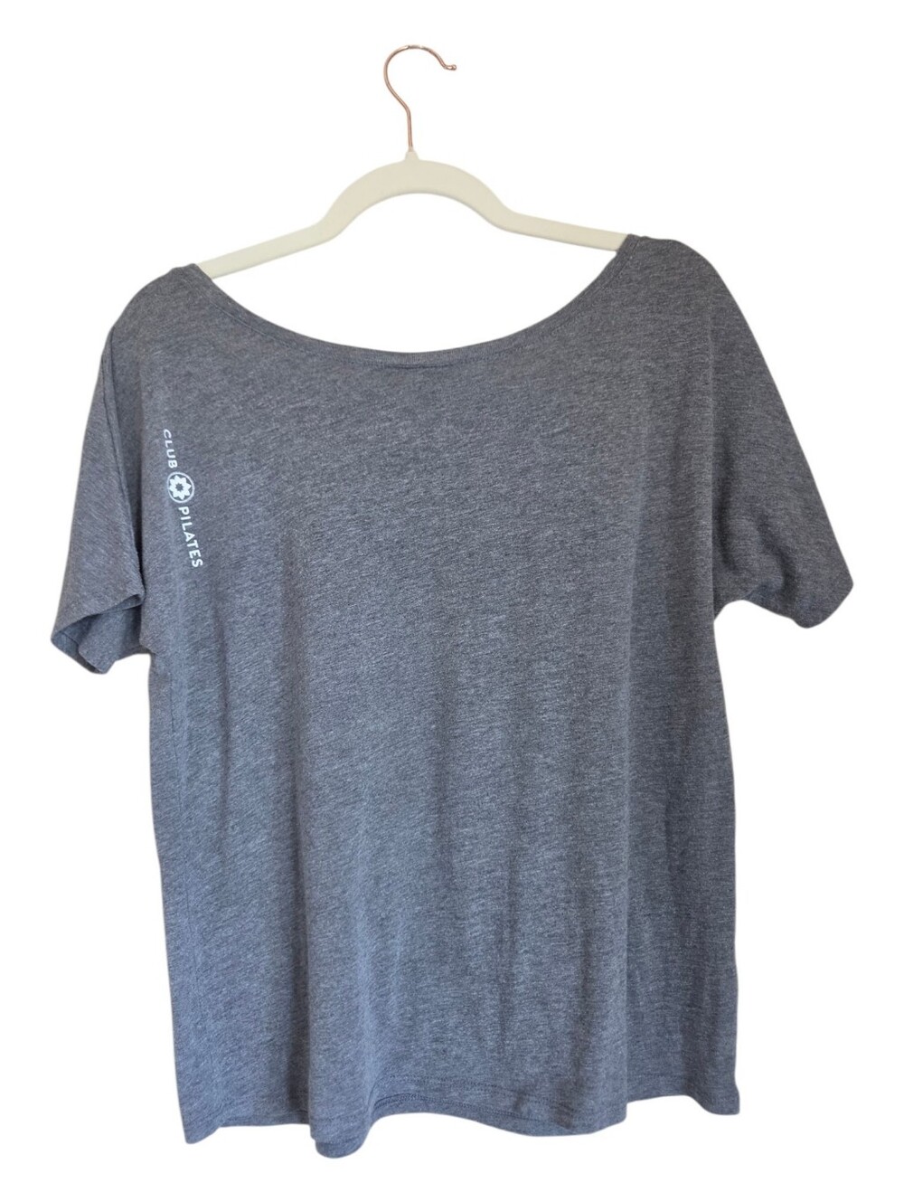 club pilates fire up your core gray athletic short sleeve top size S - Picture 2 of 3